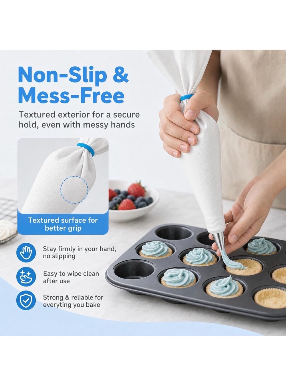 14~Reusable Piping Bags & Tips Set-16” Pastry Bags for Cake Decorating,Cupcake - Picture 5 of 8
